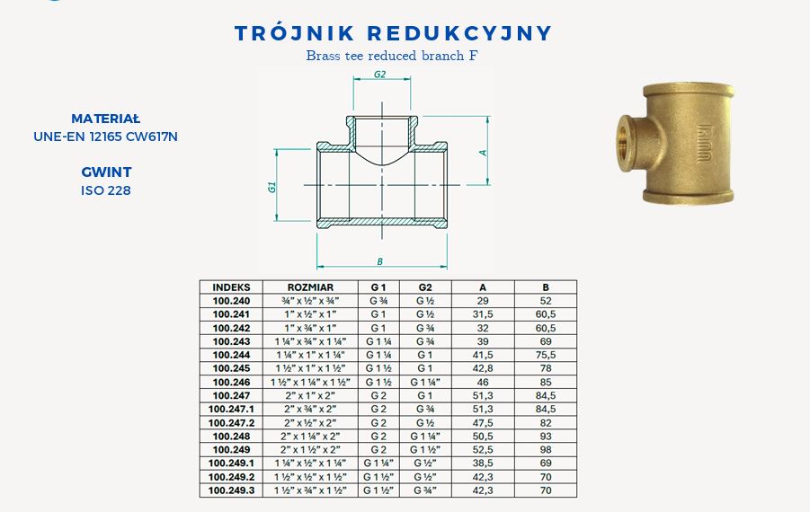QUALT TRÓJNIK MOSIĘŻNY 25/15 redukcyjny