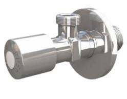 Zawór kątowy przyłączający KLIK-KLAK, do baterii 1/2"x3/4", korpus mosiężny, z zaworkiem zwrotnym ze stali nierdzewnej