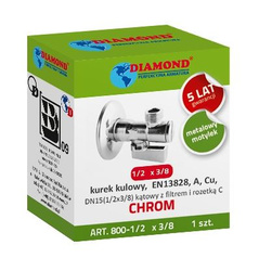 ZAWÓR KULOWY 1/2x3/8  KĄTOWY Z FILTREM