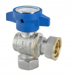 DIAMOND KUREK KULOWY, EN 13828-A-Cu-DN25 (1)/PN-M-75002-DN25 (1)-K, "HISZPAN" Z PÓŁŚRUBUNKIEM I TERMOMETREM, NIEBIESKI UCHWYT