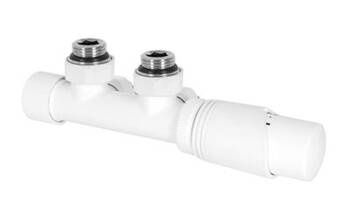 DIAMOND ZESTAW TERMOSTATYCZNY DO GRZEJNIKA, EN215/PN-M-75002-DN15, ZESPOLONY KĄTOWY, BIAŁY PREMIUM